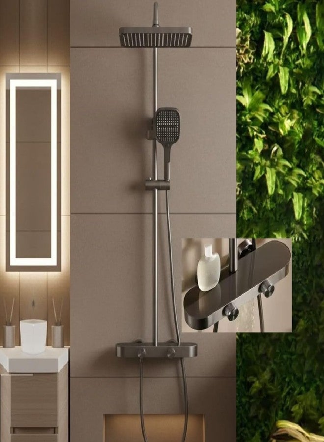 X-XONIER® Luxury thermostat Shower set System 4in1 shower panel with large Overhead Rainfall (Panel Gray) - Image 1